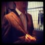Check my new Christmas suit. Dark grey flannel with Bordeaux colored squares.
