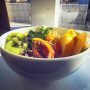 Big bowl of fruit and green matcha 🍵 yoghurt 
#breakfast #bowl #reflections #fruit