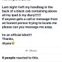 Wife's friend left black bag with IPad & diary in black cab last night . BBC Grt  Portland st to Bedford st at about 7:30 last night .
Cabbies please RT